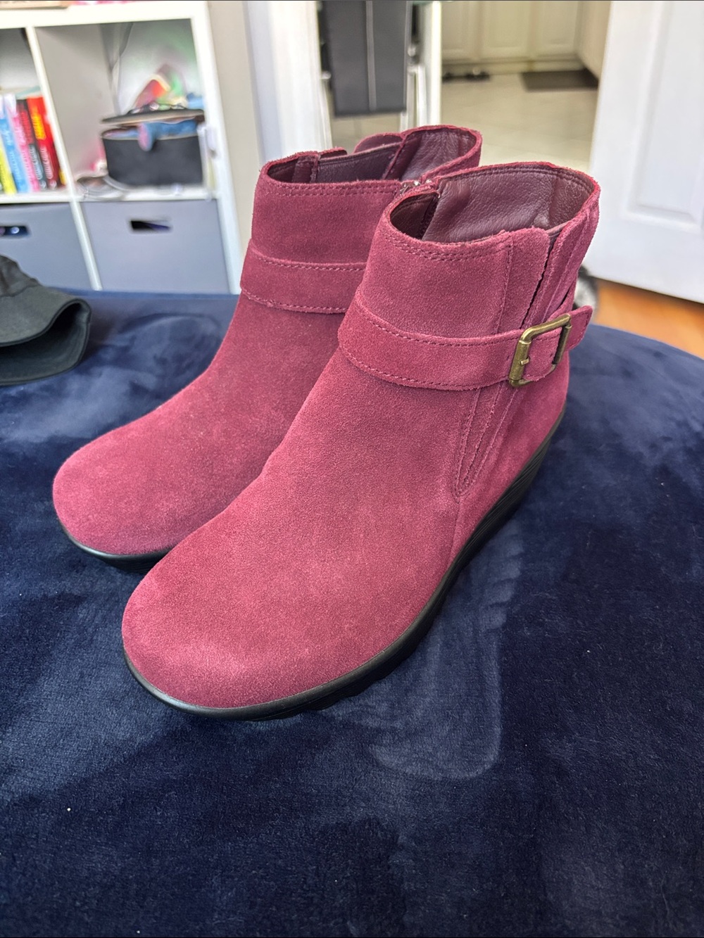 Skechers Wine Suede Ankle Booties with Side Buckle